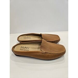 MJNY Marc Joseph New York Tan Pebble Leather Moc Toe Mules Womens Size 6